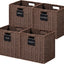4 Cestas Mimbre 13x13" Plegables con Asa y Etiqueta