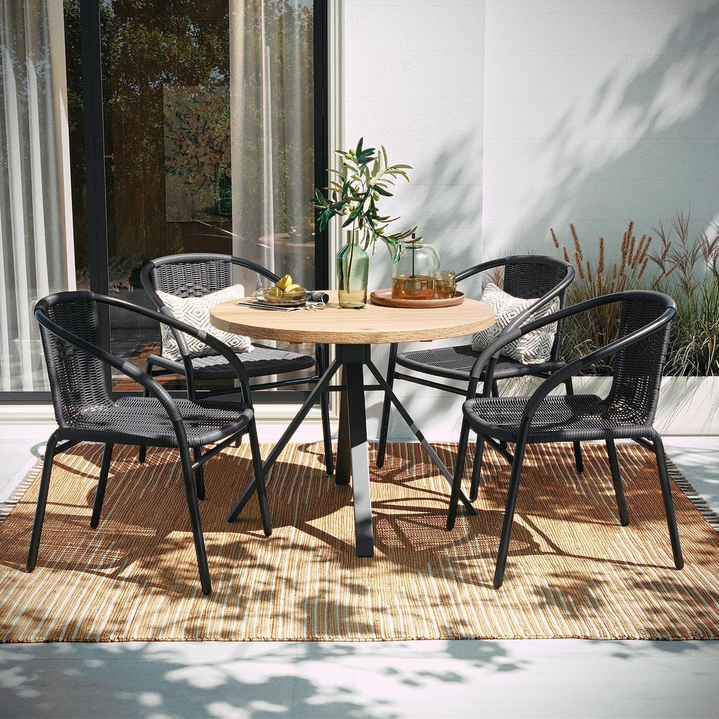Sillas ratán apilables set 4 gris