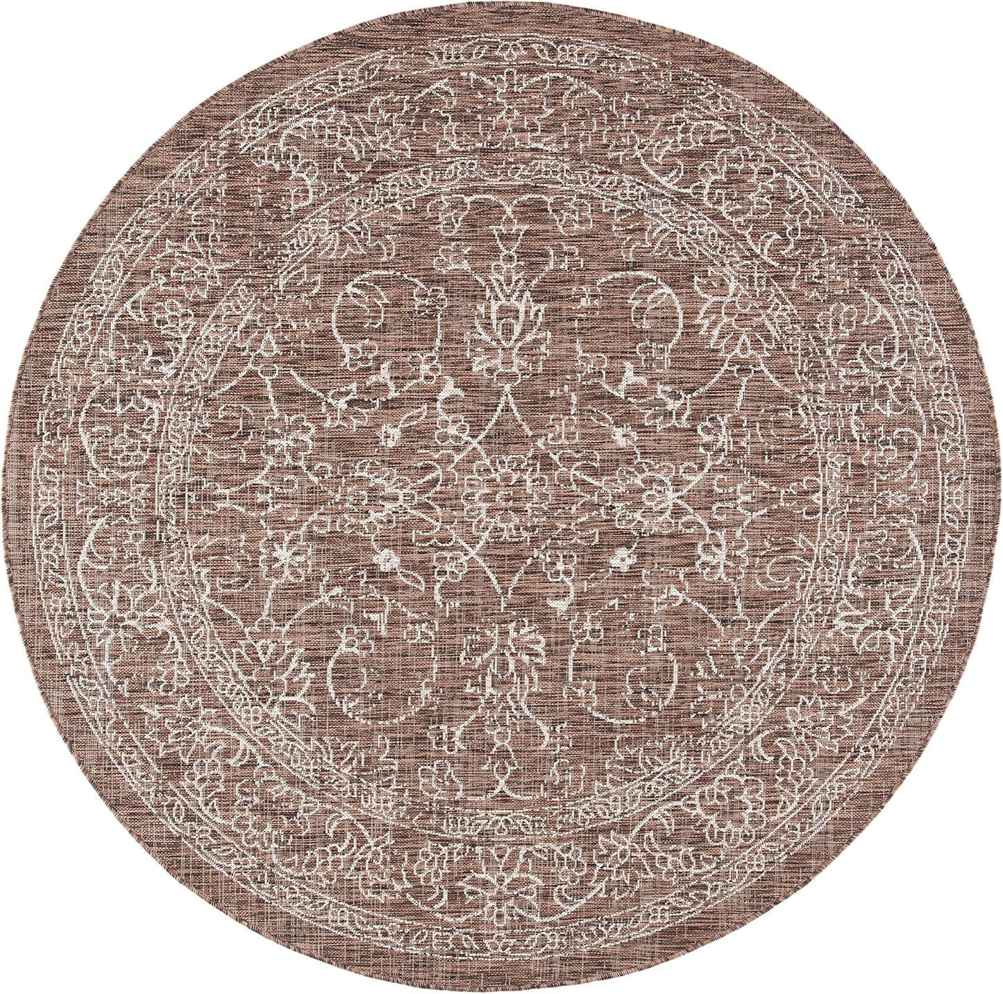 Alfombra redonda 6'7" marrón/marfil impermeable para
