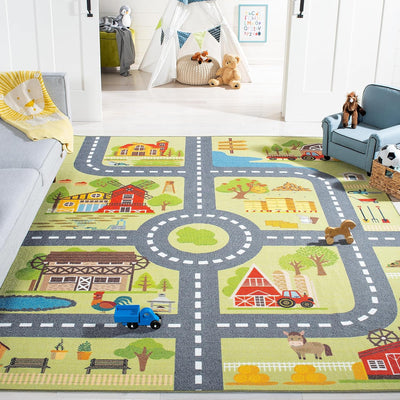 Alfombra niños 9x12ft color verde y gris antideslizante