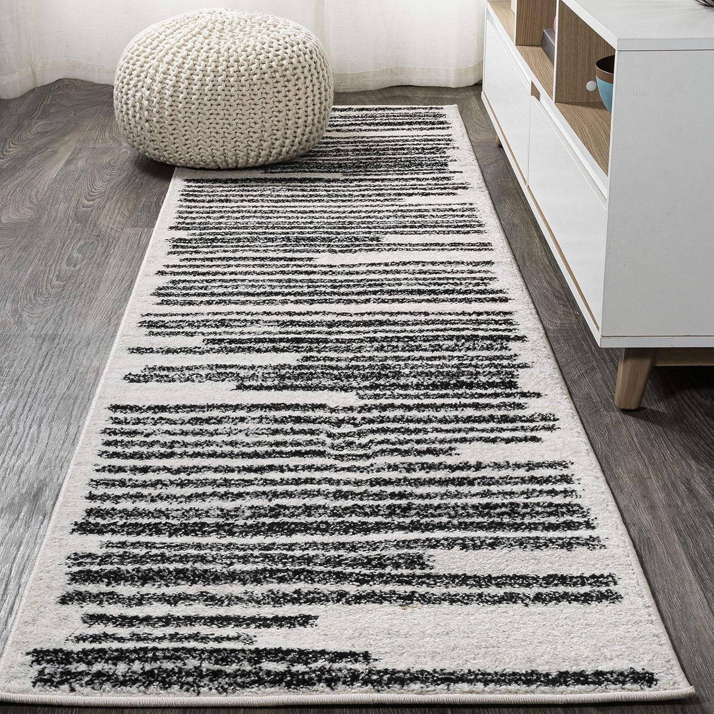 Alfombra pasillo berber rayas crema/negro 2x8ft