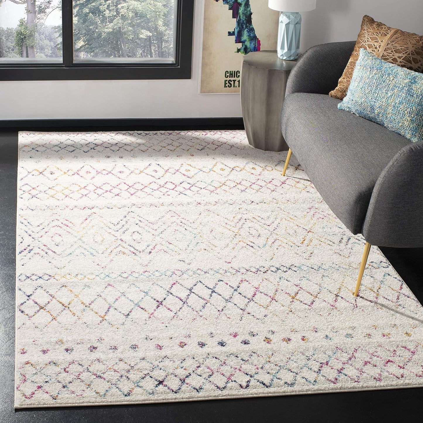 Alfombra decorativa 3x5ft diseño marroquí bohemio no pelusa