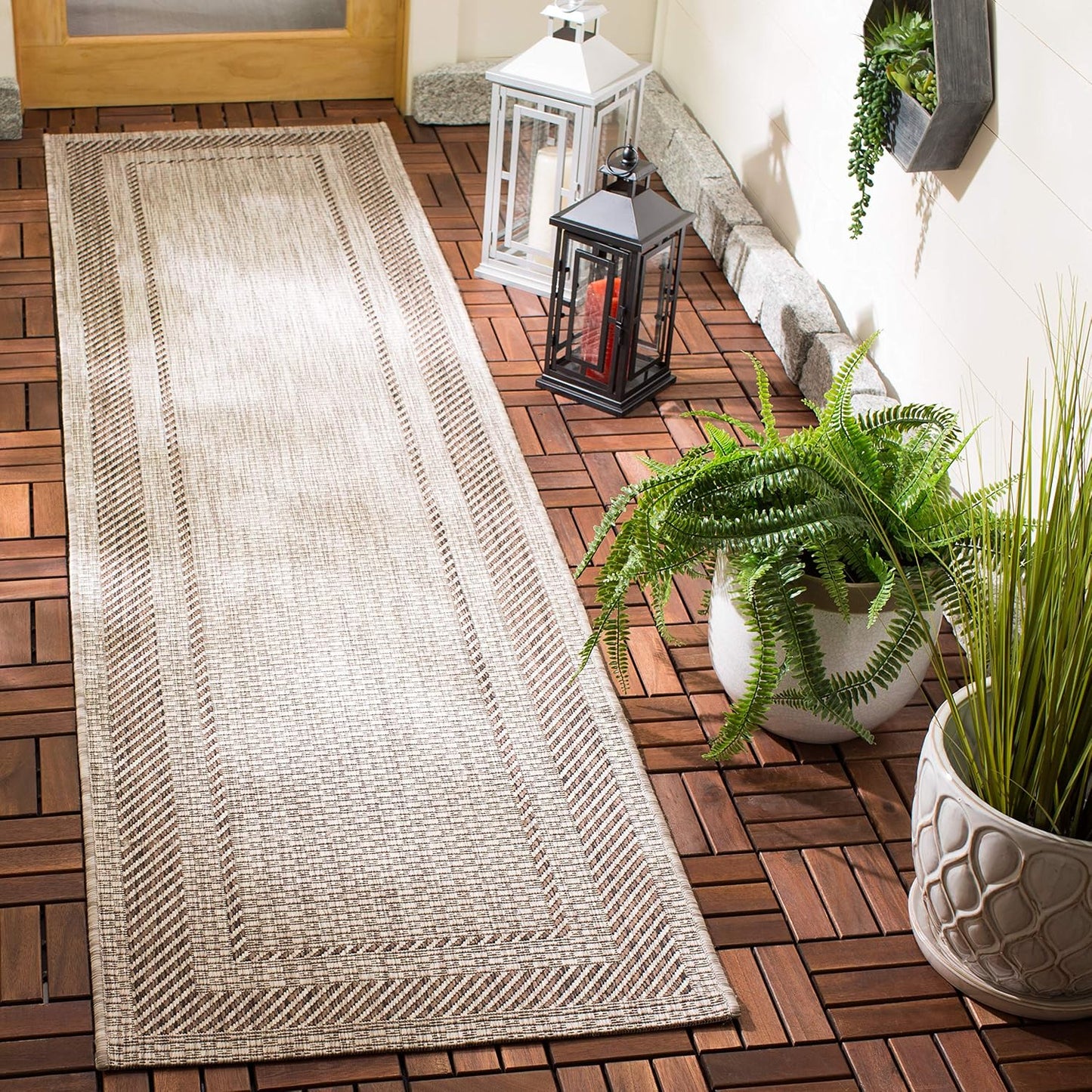 Alfombra decorativa impermeable 2'3"x12' beige/marrón