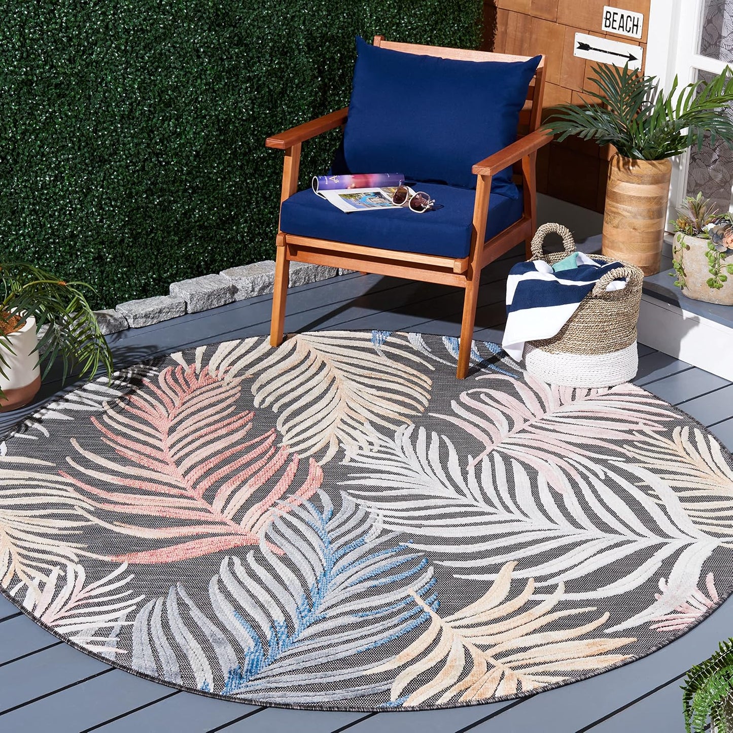 Alfombra exterior redonda 4ft color negro y óxido lavable