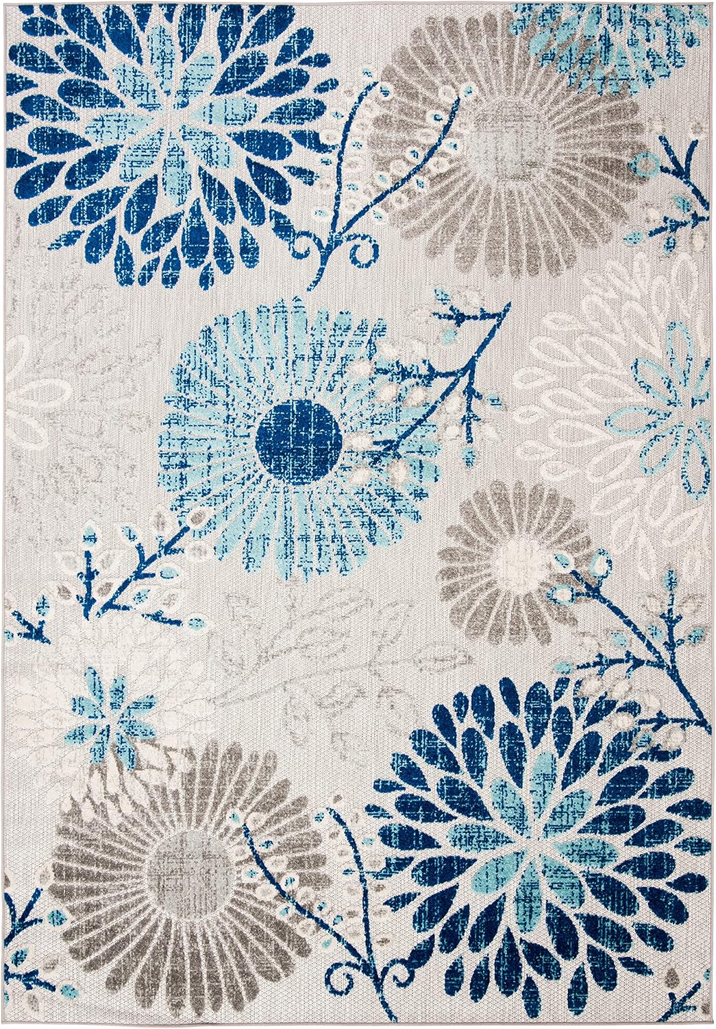 Alfombra exterior lavable 5'3x7'6 gris y azul patio