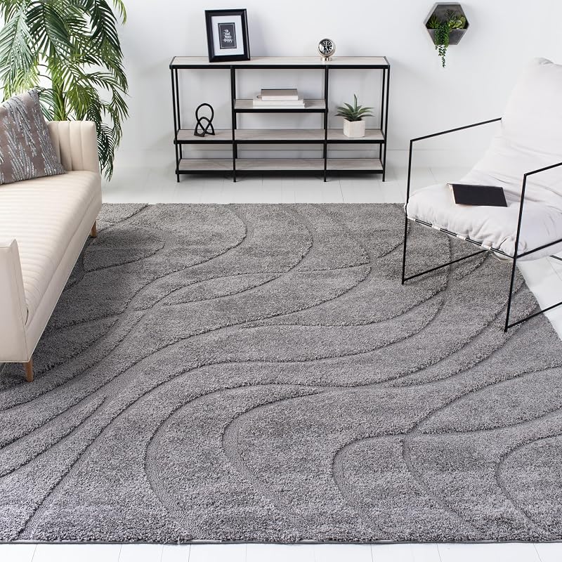 Alfombra 8x10 felpa gruesa sin desprendimientos gris