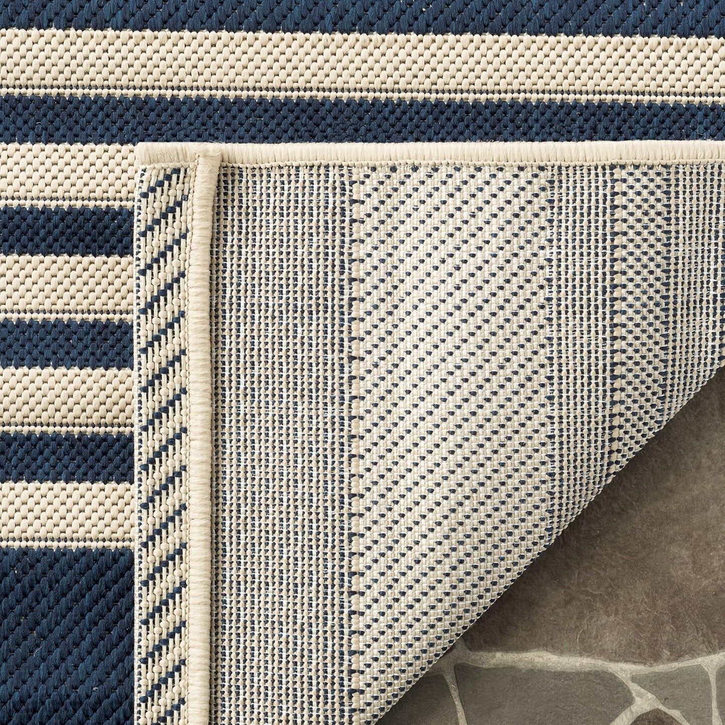 Alfombra cuadrada 2.7ft azul marino y beige resistente exterior