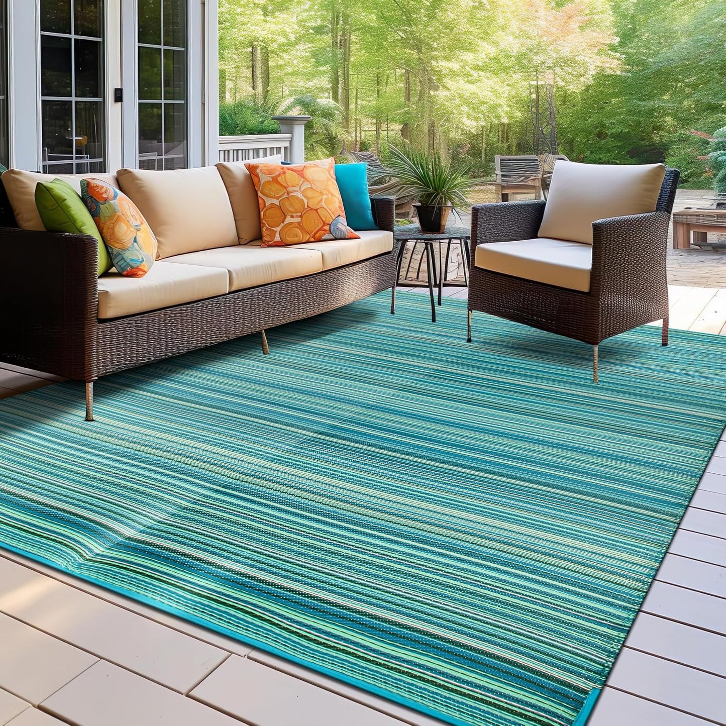 Alfombra plástico reciclado reversible 6x9ft azul