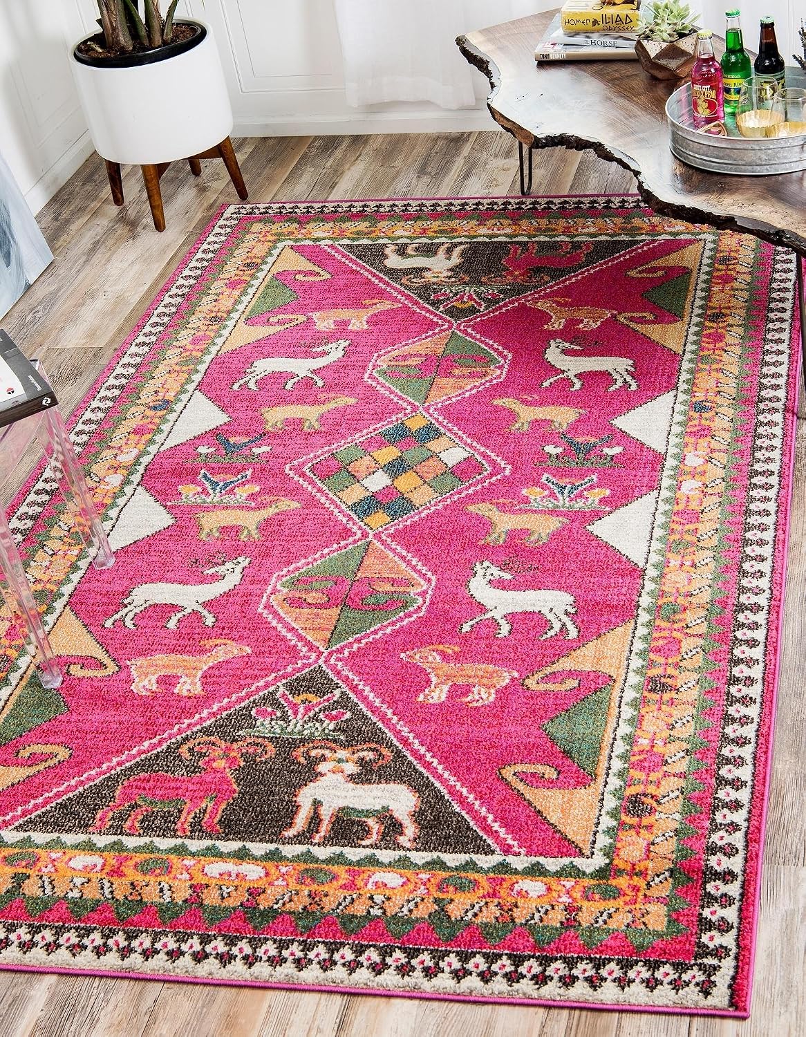 Alfombra área abstracta 2x3ft rosa/beige