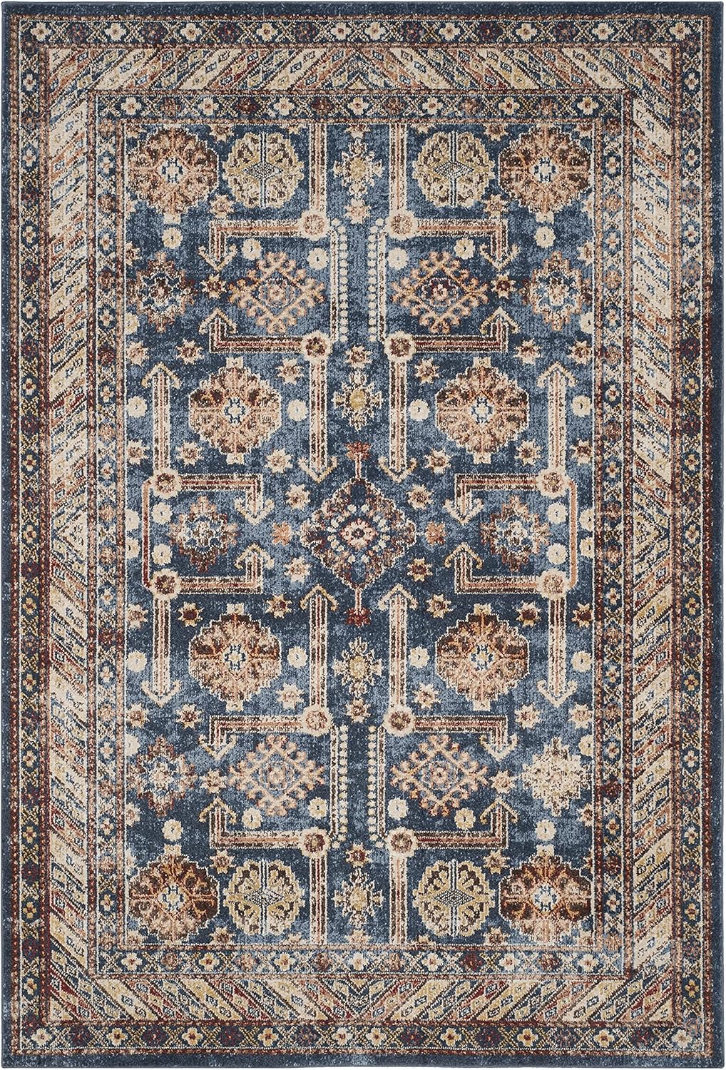 Alfombra tradicional oriental 4x6ft color azul rey/marfil