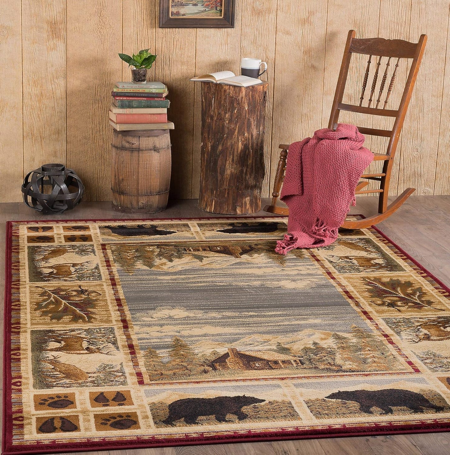 Alfombra roja estilo cabaña 9x12ft para sala dormitorio