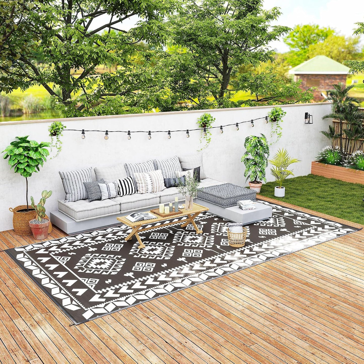 Alfombra exterior impermeable 9x18ft reversible paja