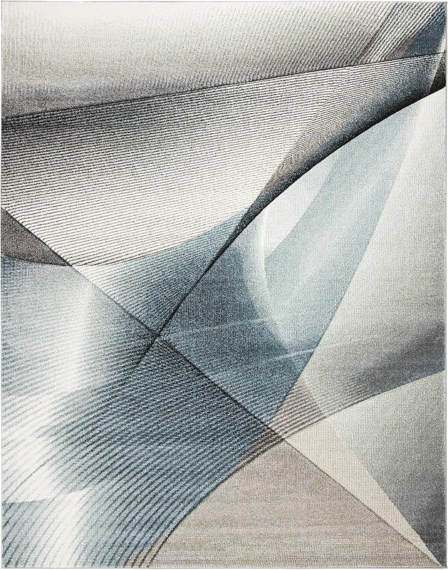 Alfombra área 8x10ft diseño moderno gris y verde azulado