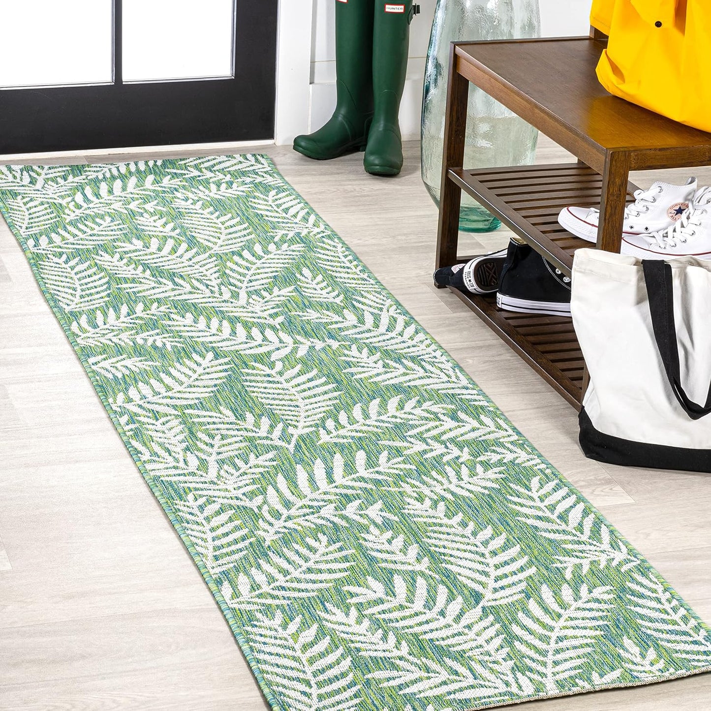 Alfombra pasillo 2x10ft color crema/verde Nevis para patio
