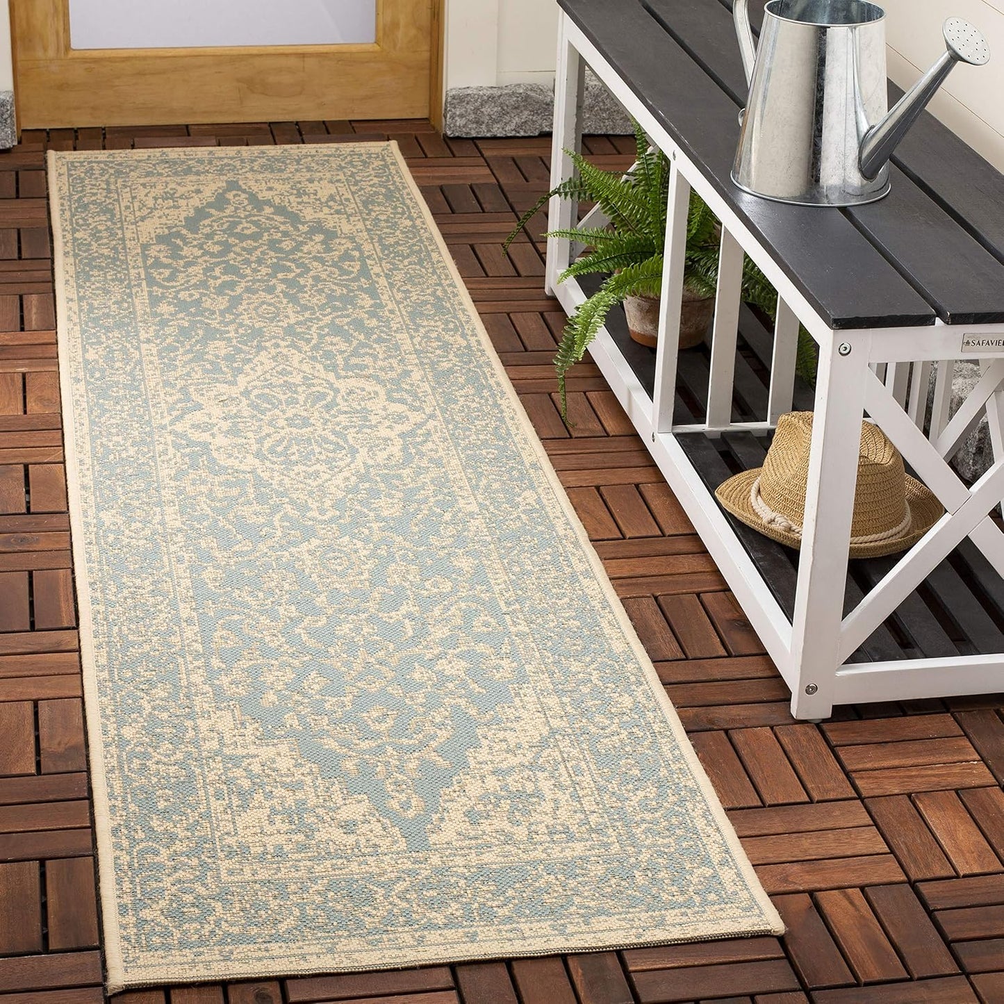 Alfombra lavable pasillo 2.2x6ft color aguamarina y crema