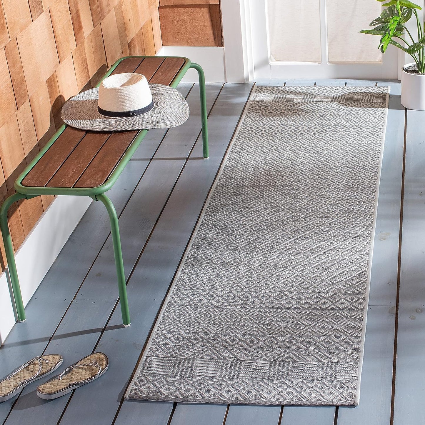 Alfombra lavable exterior 2'3x10pulg marrón y gris