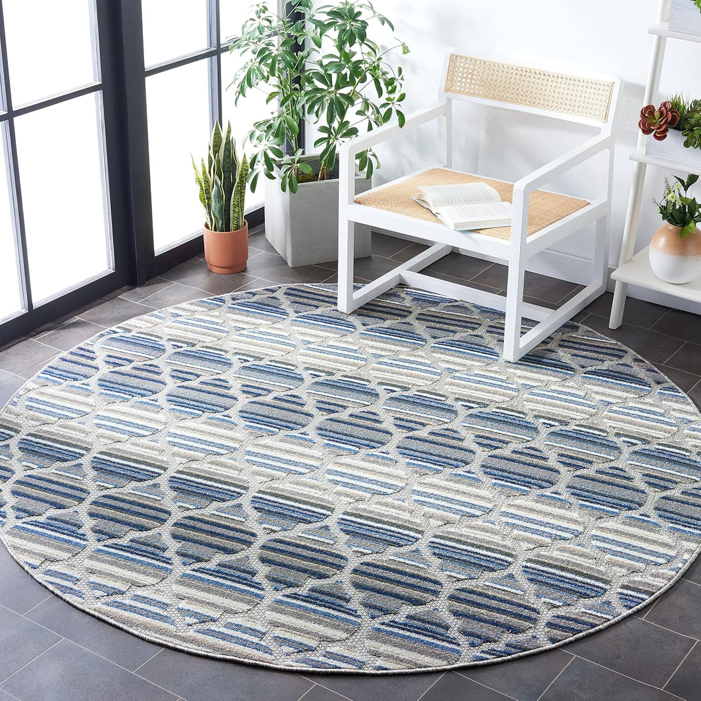 Alfombra exterior redonda 5'3" azul gris no pelusa CBN333M
