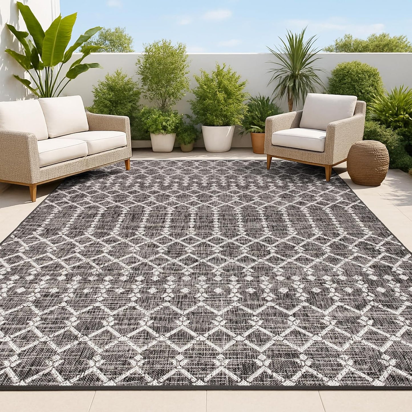 Alfombra marroquí geométrica 5x8ft color negro/gris