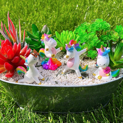Juego 4 figuras unicornio miniatura jardín hadas