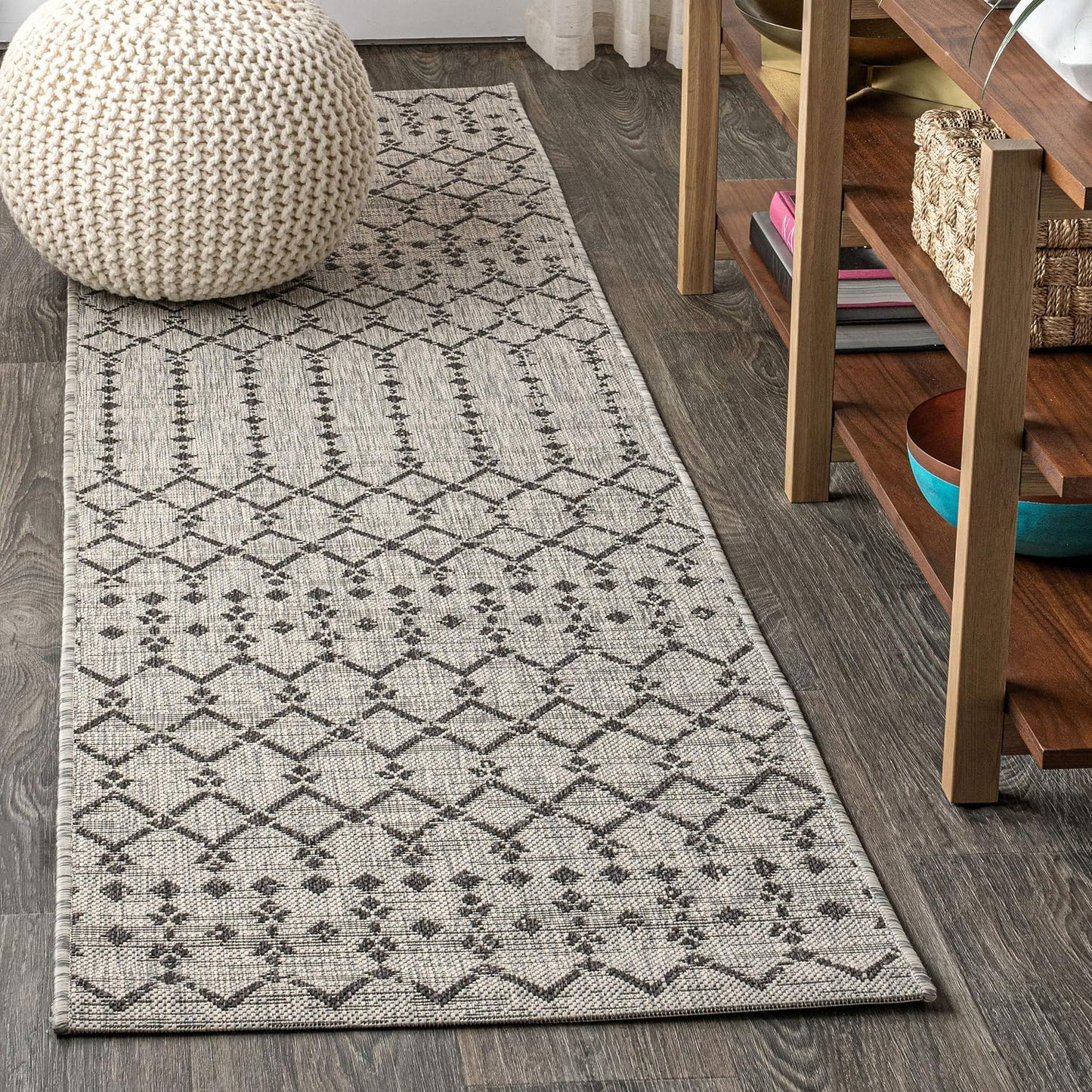 Tapete marroquí Ourika textura geométrica 2x8ft gris/negro