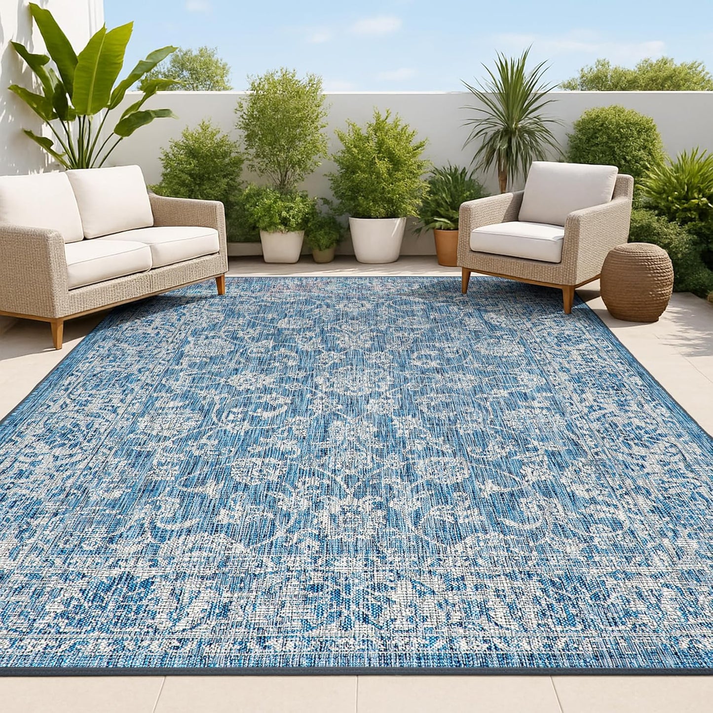 Alfombra bohemia texturizada 4x6ft azul marino/gris para