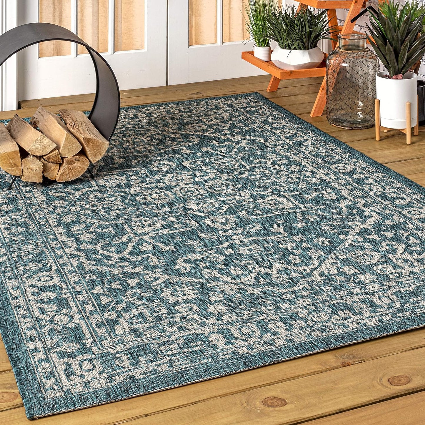 Alfombra Boho Medallion 8x10pulg Verde Azulado/Gris