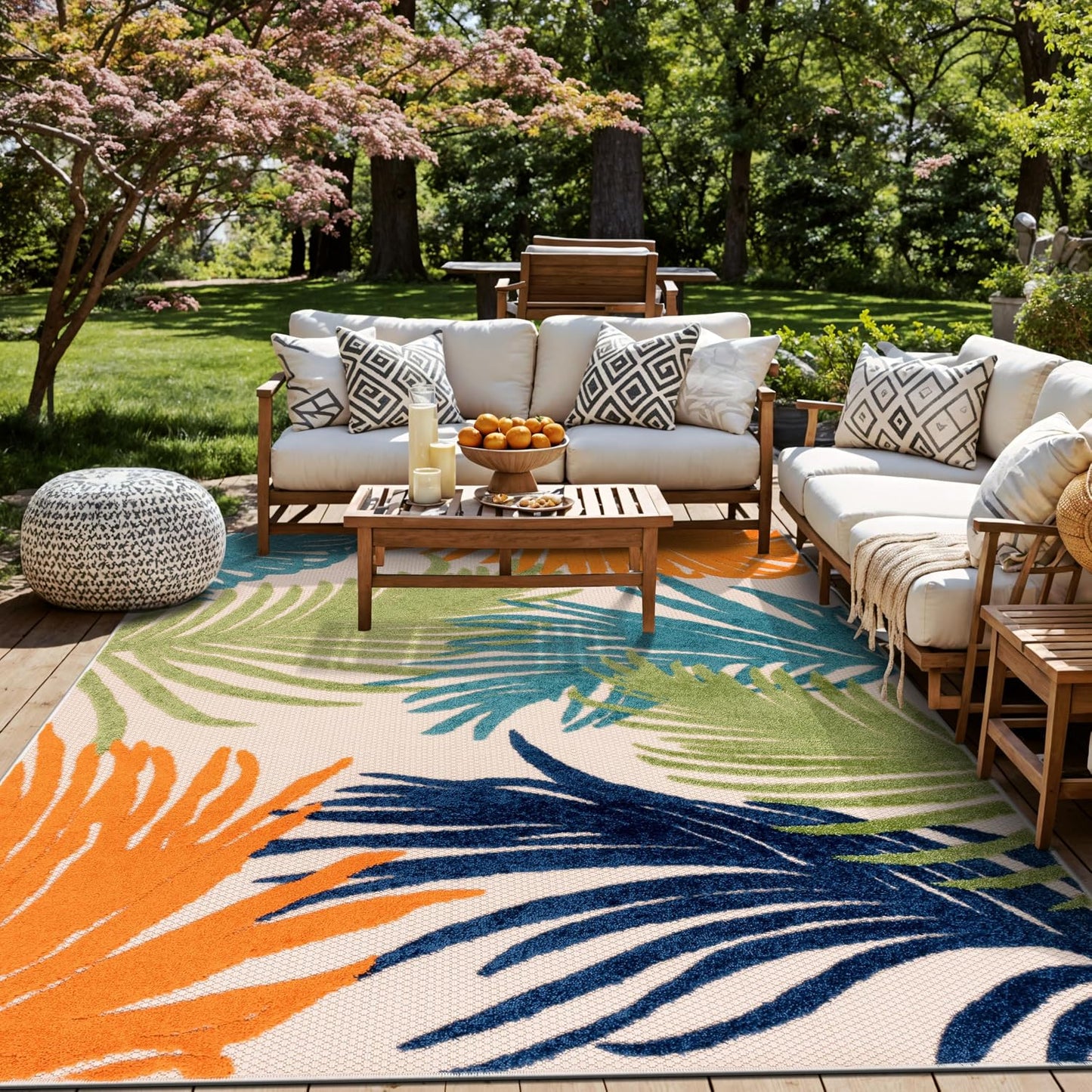Alfombra contemporánea floral para patio jardín terraza