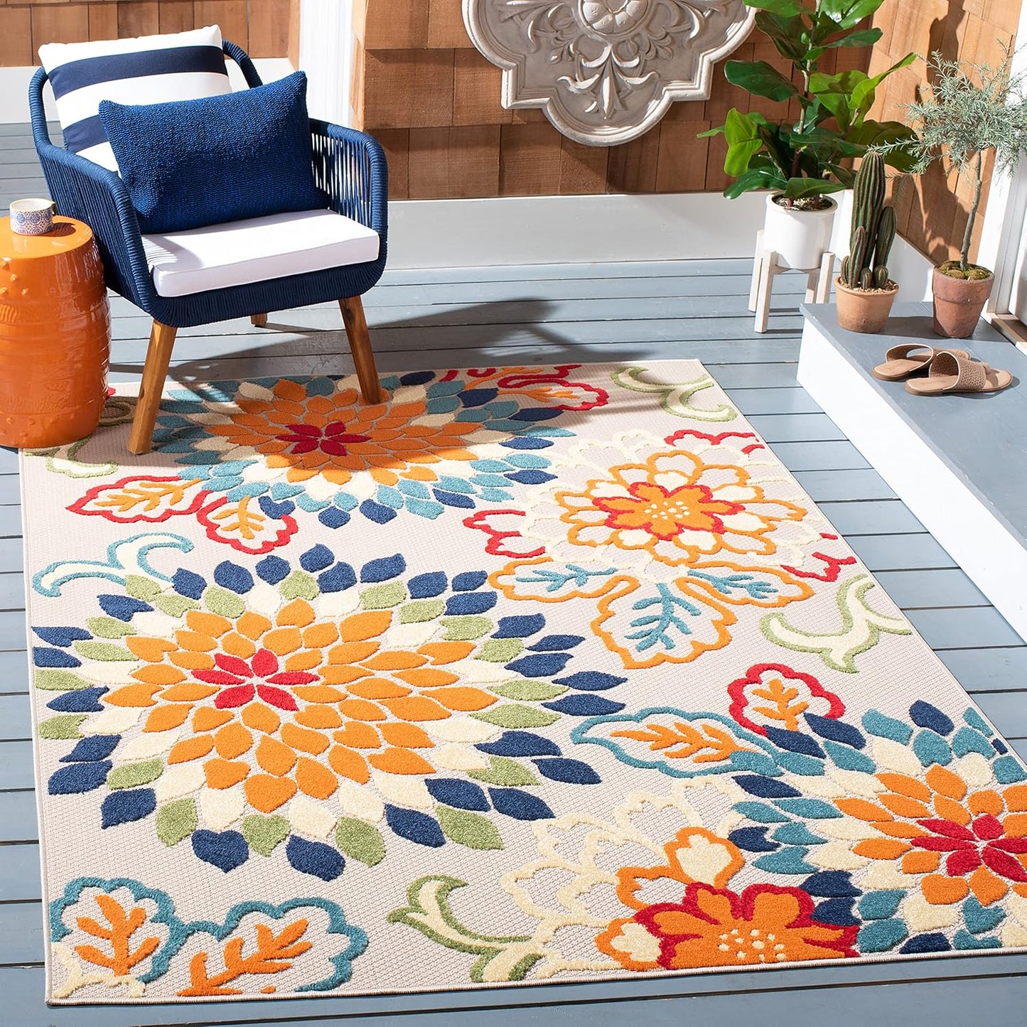 Alfombra exterior lavable 5'3x7'7 marfil naranja CBN391A