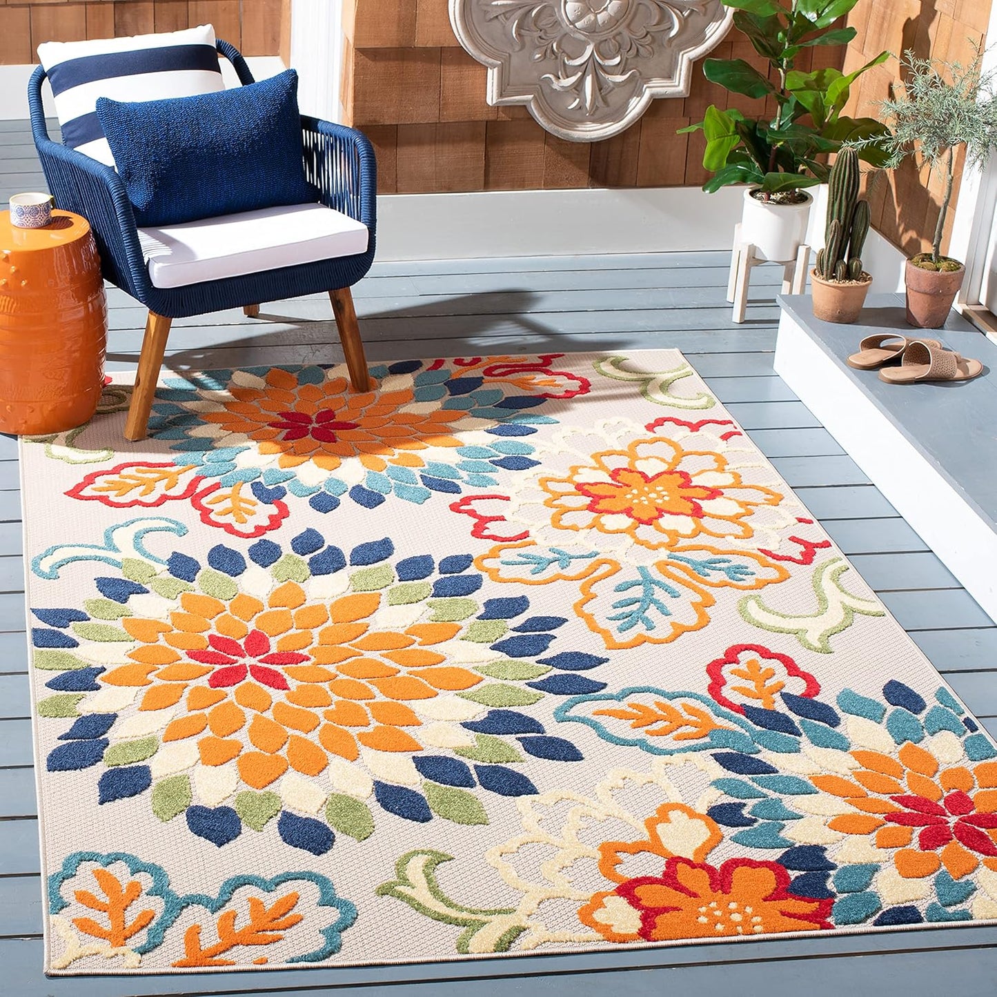 Alfombra lavable exterior Cabaña 3x5ft marfil naranja