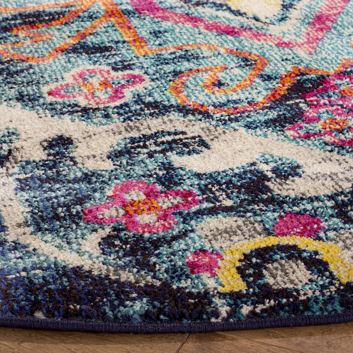 Alfombra decorativa redonda 3ft azul fucsia diseño bohemio sala