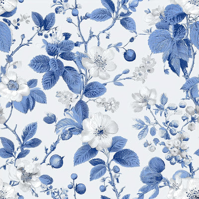 Papel tapiz autoadhesivo floral azul 17.7x118pulg
