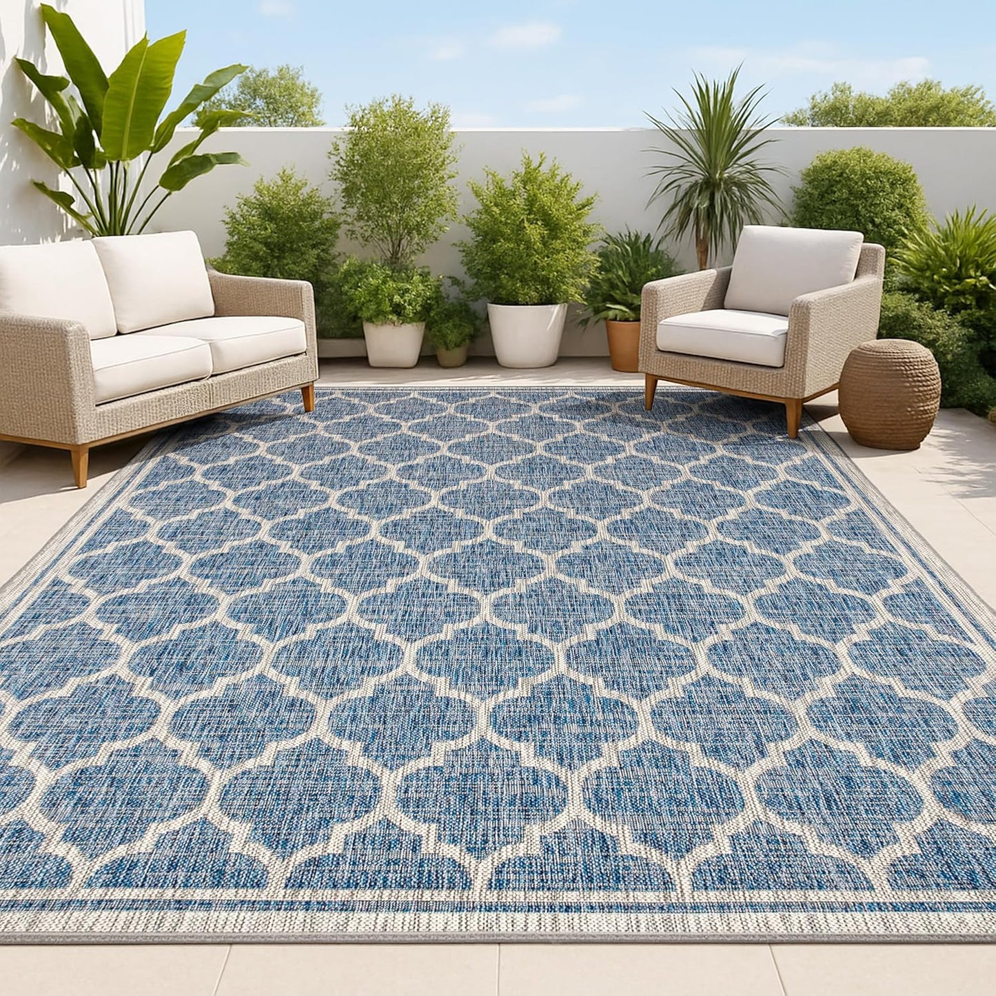 Alfombra marroquí enrejada 5x8ft azul marino/gris trébol