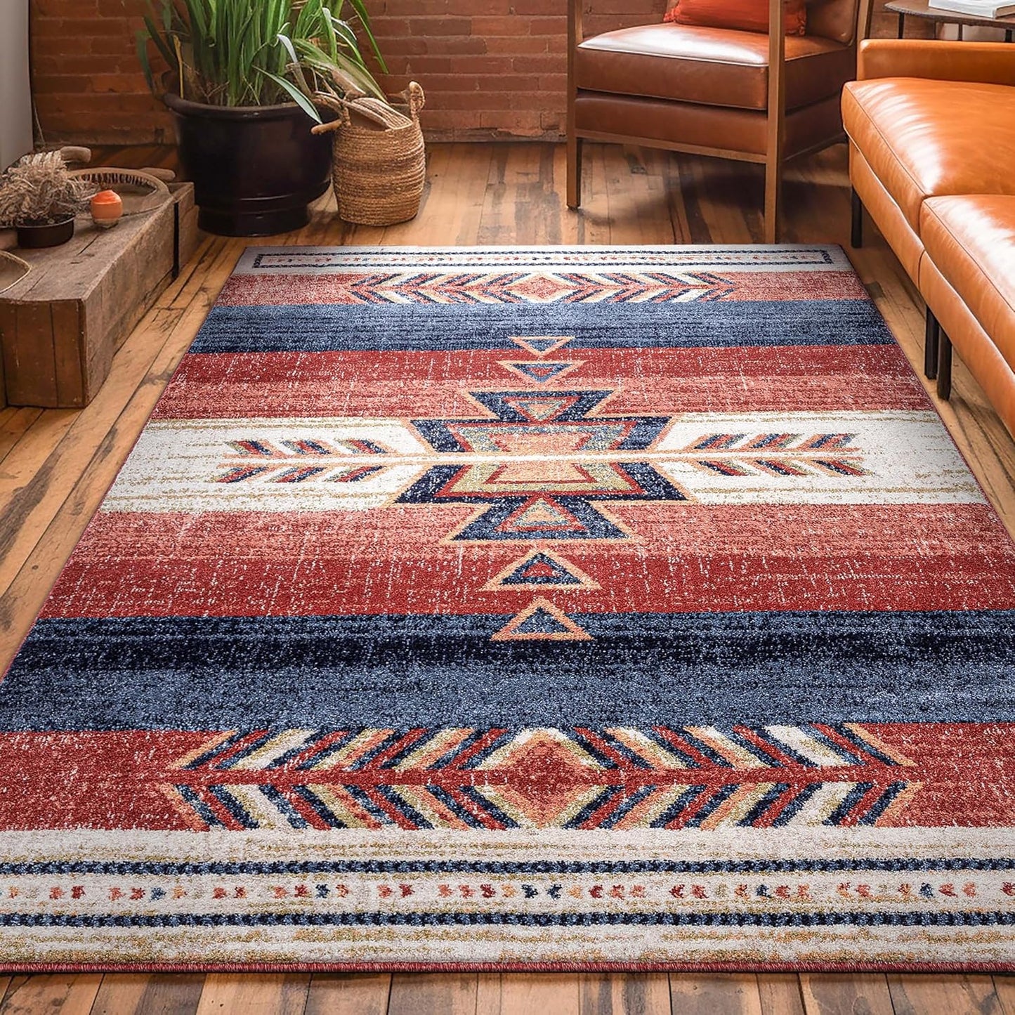 Alfombra tribal suroeste azul cantón carmesí