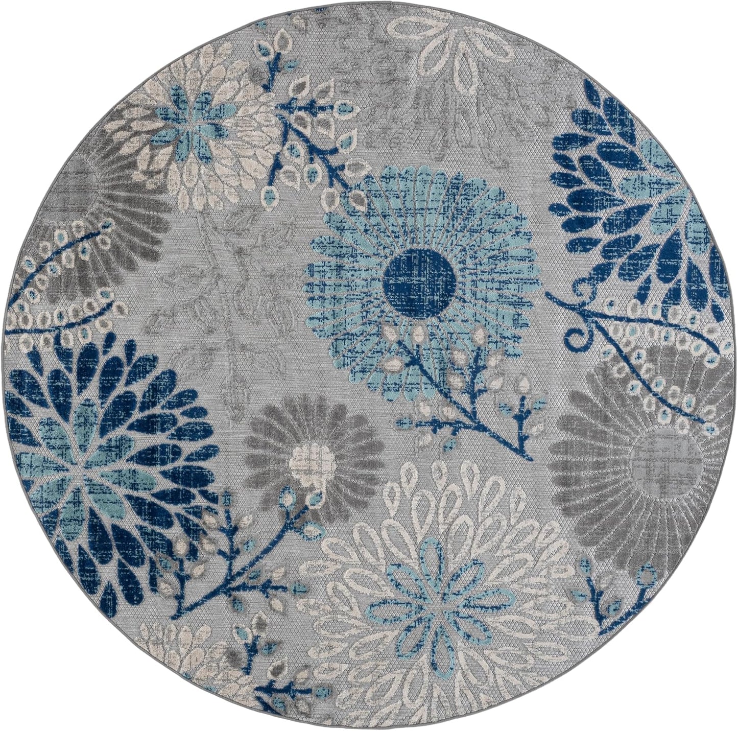 Alfombra exterior lavable redonda 6'7" gris y azul