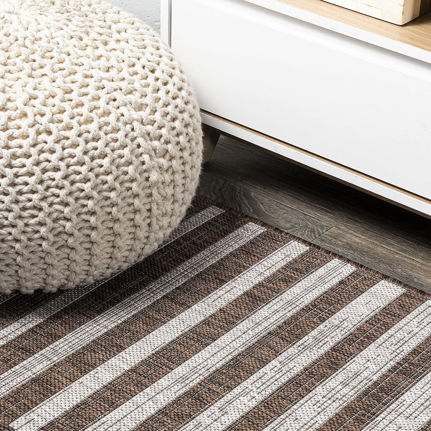 Alfombra rayas marrón/beige 2x10ft patio porche resistente