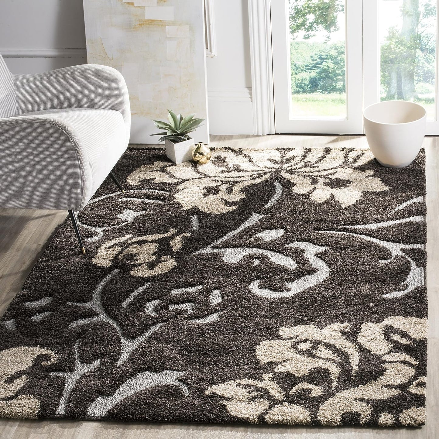 Alfombra área 5'3"x7'6" diseño floral marrón oscuro