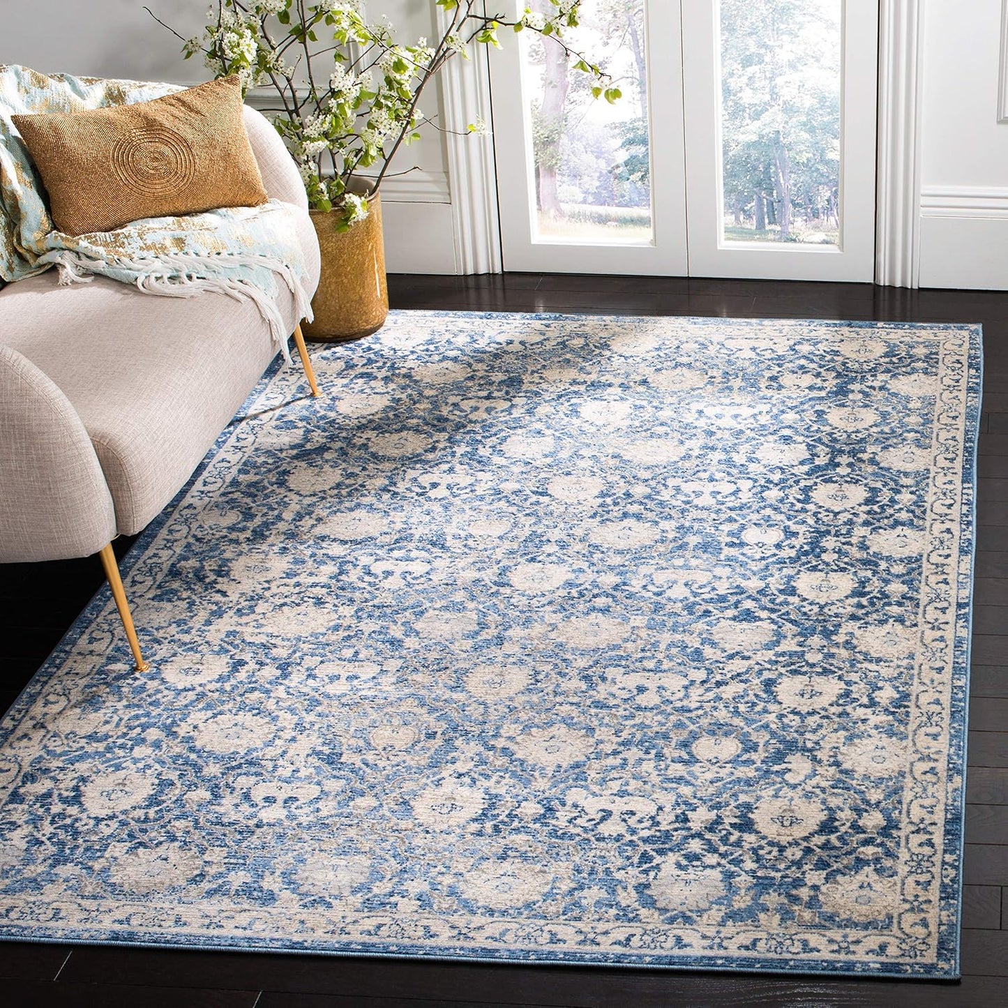 Alfombra decorativa 2x4ft floral azul marino sala