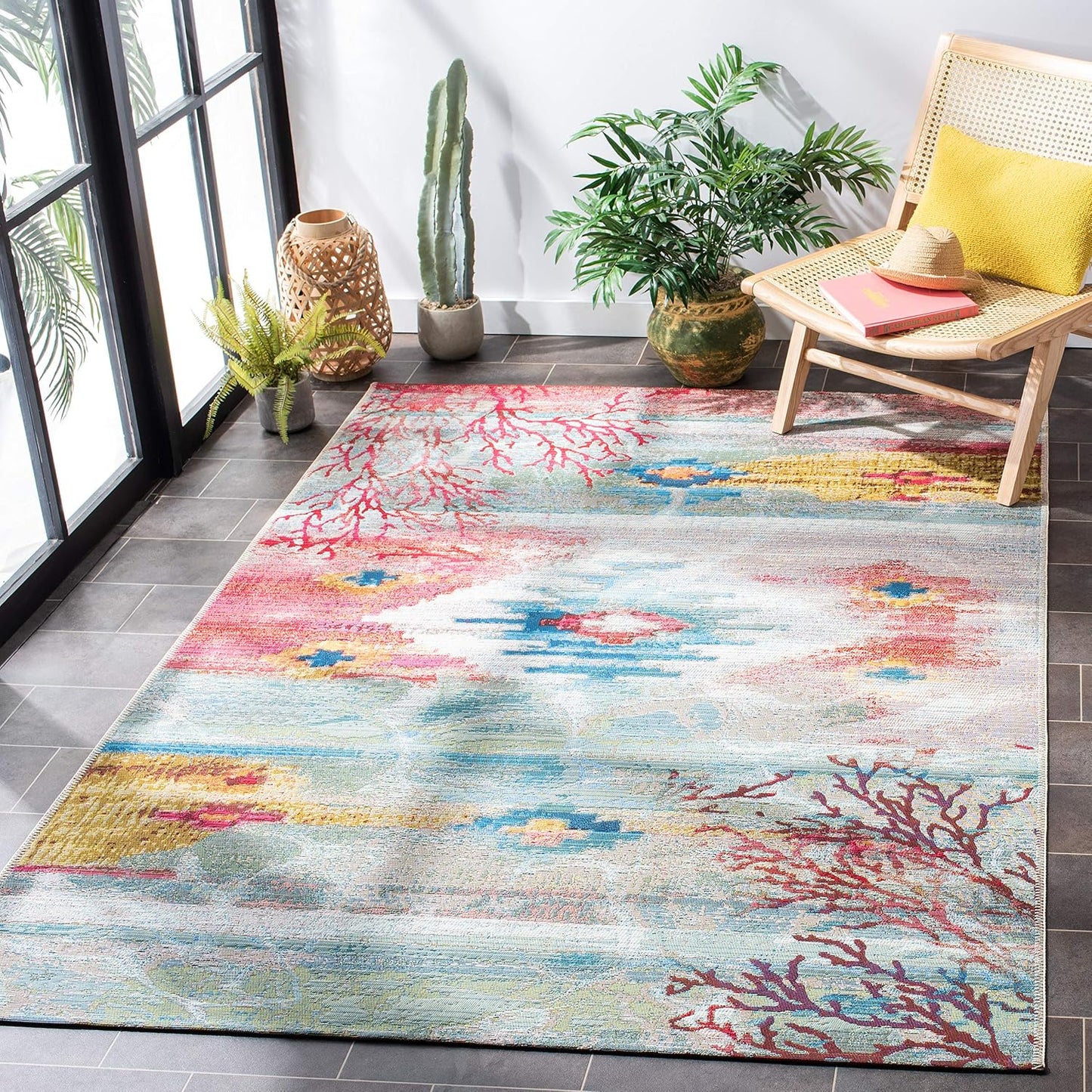 Alfombra lavable exterior 4x6ft azul claro y rosa BAR554M