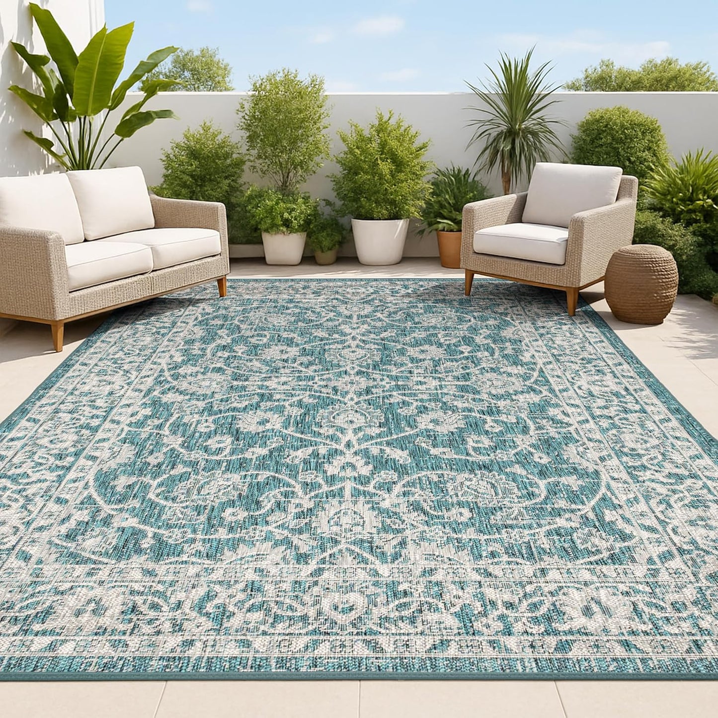 Alfombra Palazzo 8x10ft color verde azulado/gris texturizado