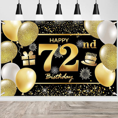 Cartel puerta cumpleaños 72 negro y dorado
