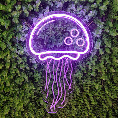Letrero neón 3D medusas USB luz LED púrpura decoración pared