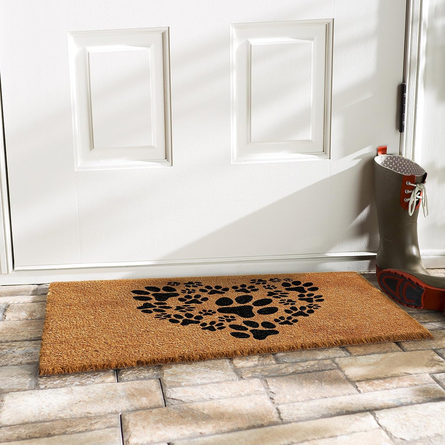Felpudo 24x36pulg con patas de corazón natural/negro