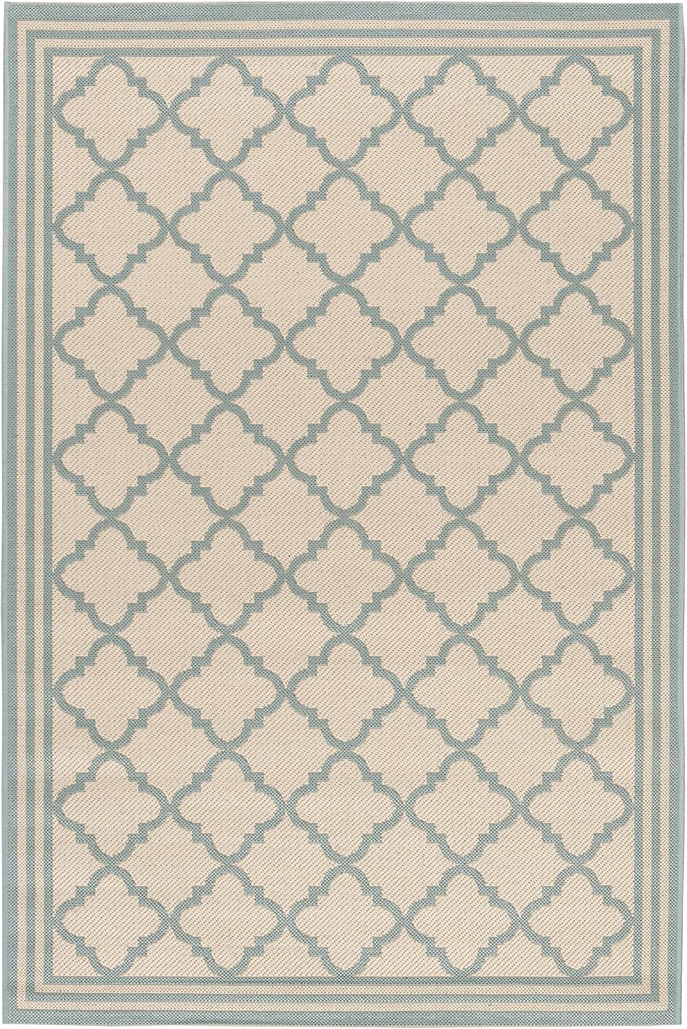 Alfombra exterior lavable 4x6ft crema y aguamarina