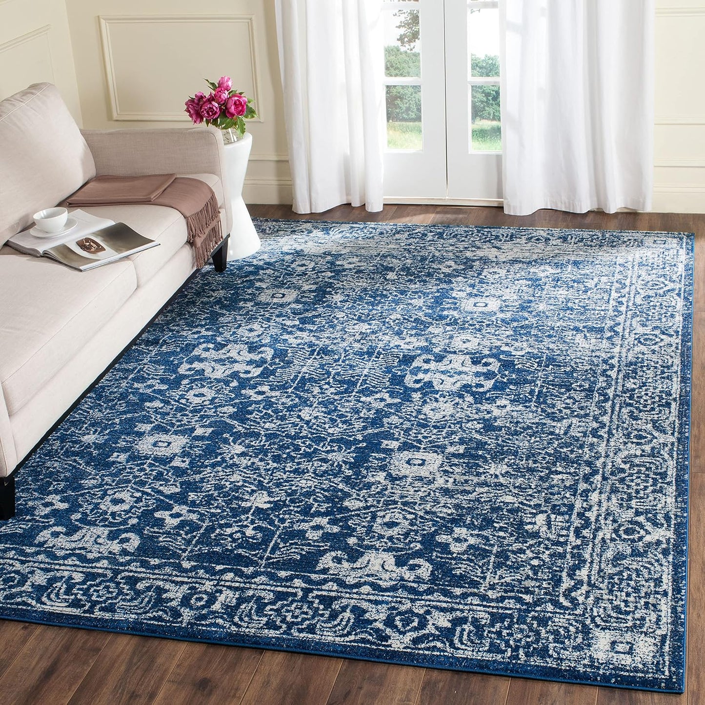 Alfombra sala estilo shabby chic 3x5ft azul marino