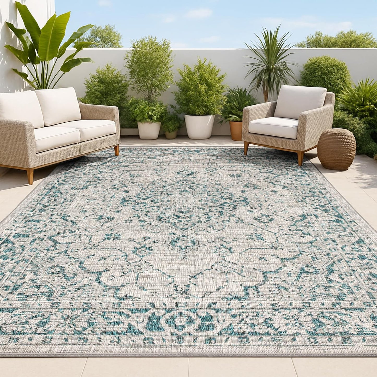 Alfombra bohemia 8x10ft gris/verde texturizado