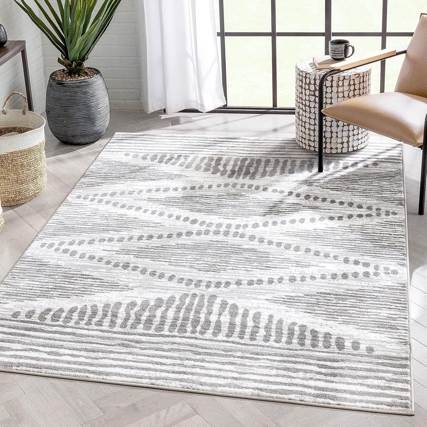 Alfombra tribal gris marfil 5x7ft