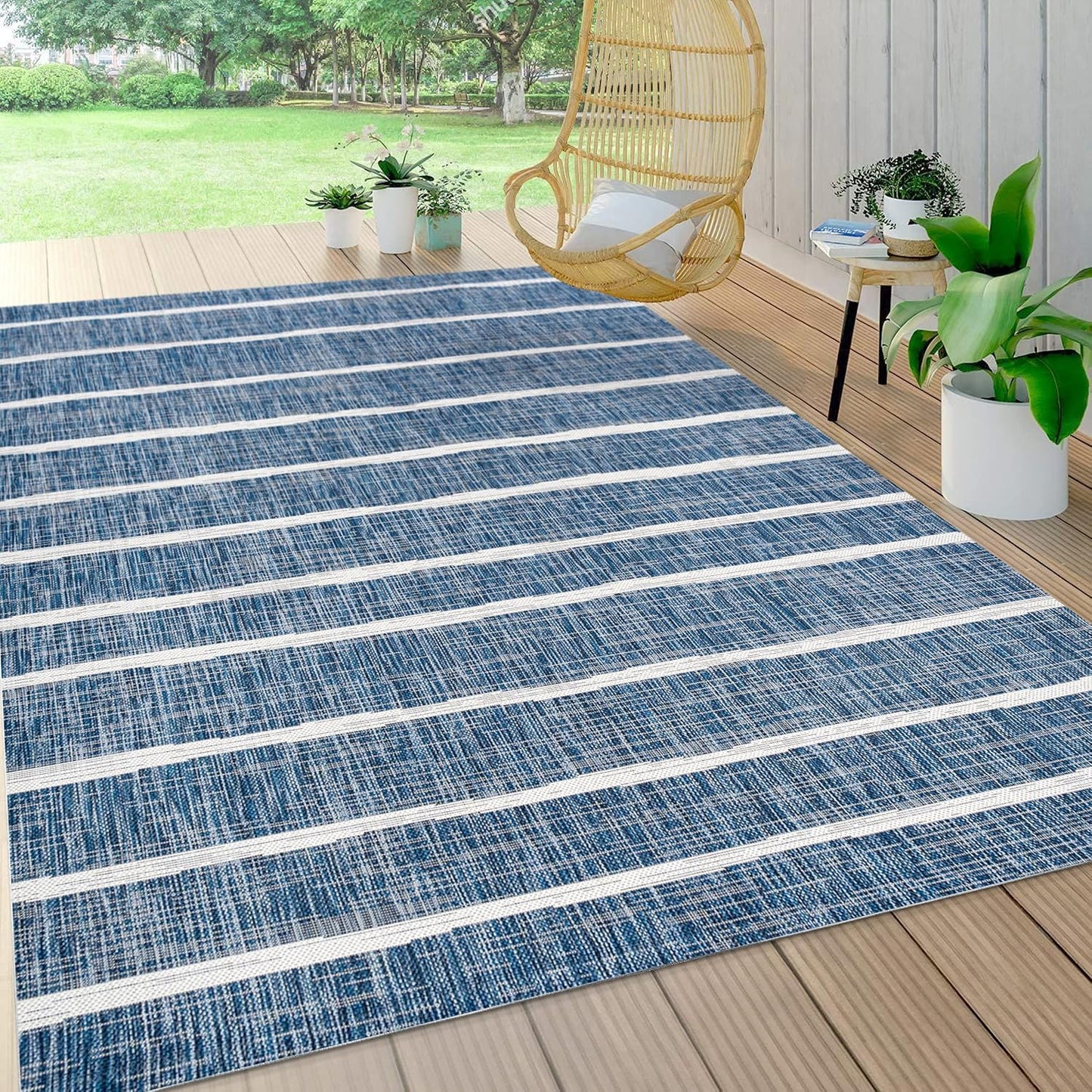 Alfombra Berber Stripe 8x10ft azul/marfil para patio