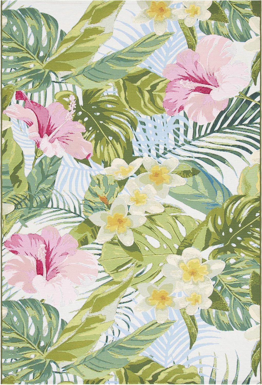 Alfombra lavable exterior 8x10ft5pulg verde y rosa no pelusa