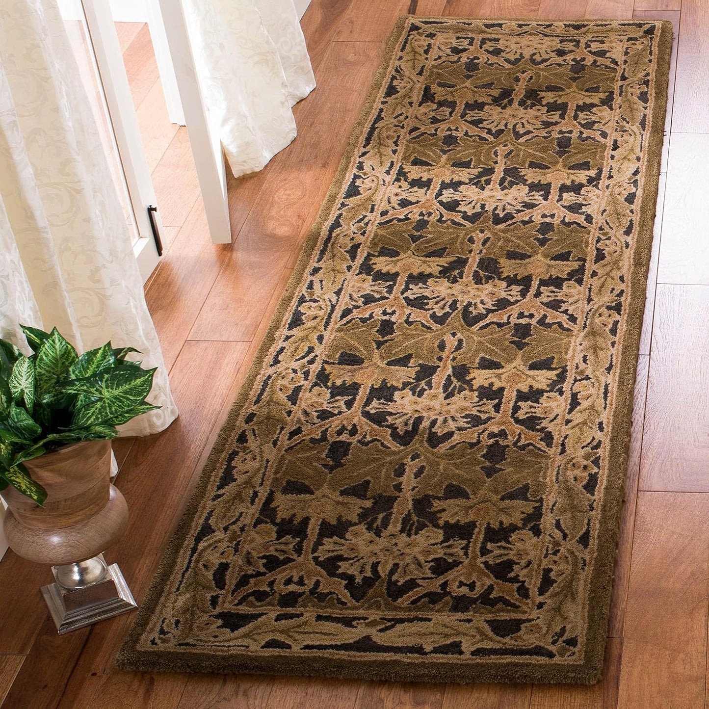 Alfombra decorativa 3x5ft azul marino y salvia hecha a mano