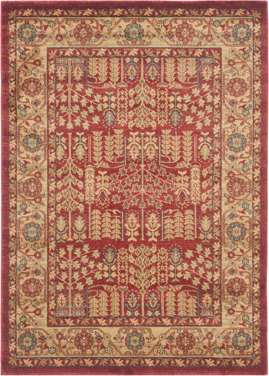 Alfombra decorativa 4x5ft7" diseño oriental rojo y natural
